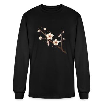 Plum Blossom Branch – Delicate Elegance in Spring - Men's Long Sleeve T-Shirt - black - Front