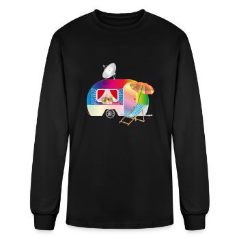 Colorful Retro Caravan with Deck Chair - Men's Long Sleeve T-Shirt - black - Front