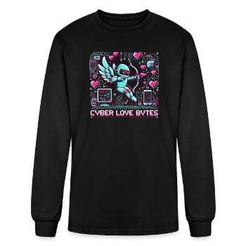Cyber Love Bytes 8bit Cupid Robot and Neon Hearts - Men's Long Sleeve T-Shirt - black - Front
