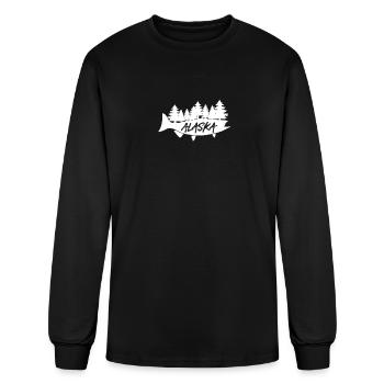 Conception de la forêt de saumon de l’Alaska pour les amoureux de l’Alaska - T-shirt à manches longues Homme - noir - Devant