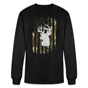 Buck Deer Hunting Camouflage Flag Hunter - Men's Long Sleeve T-Shirt - black - Front