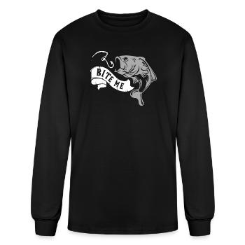 Bite Me Fish - Cadeau d'humour pêcheur pêcheur - T-shirt à manches longues Homme - noir - Devant