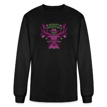 Deer Merry Christmas Reindeer Head Stag Antler - Men's Long Sleeve T-Shirt - black - Front