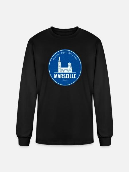Blue Marseille Landmark Patch - Men's Long Sleeve T-Shirt - black