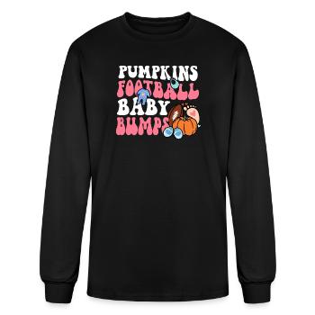 Pumpkins Football Baby Bump Pregnancy Announcement - Men's Long Sleeve T-Shirt - black - Front