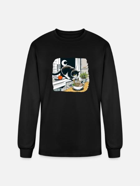 Moonlit Cat Noodle Quest - Men's Long Sleeve T-Shirt - black