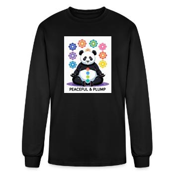 Peaceful & Plump Panda T-Shirt – Meditating Panda - Men's Long Sleeve T-Shirt - black - Front