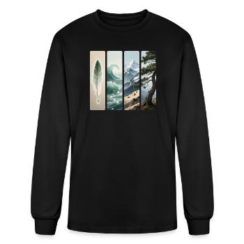Elemental Nature Feather Wave Mountain Pine Art  - Men's Long Sleeve T-Shirt - black - Front