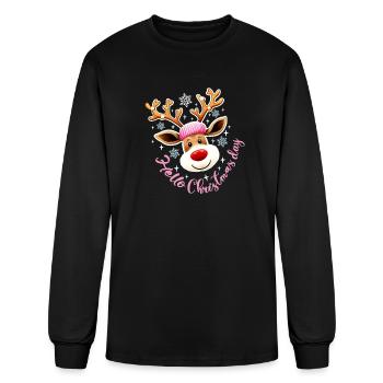 Reindeer Snowfall Hello Christmas - Men's Long Sleeve T-Shirt - black - Front