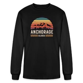 Skyline rétro du coucher de soleil d’Anchorage en Alaska - T-shirt à manches longues Homme - noir - Devant