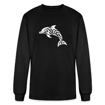 Jumping Tribal Tattoo Porpoise Dolphin - Men's Long Sleeve T-Shirt - black - Front