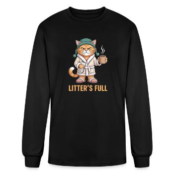 Grumpy Cat in Robe with Coffee - Men's Long Sleeve T-Shirt - black - Front