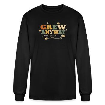Grow Anyway Floral Retro Typography - Men's Long Sleeve T-Shirt - black - Front