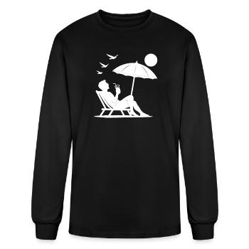 Beach Lounger Deck Chair Silhouette - Men's Long Sleeve T-Shirt - black - Front