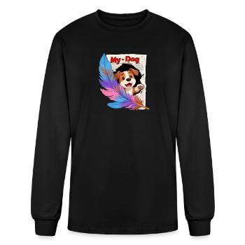 Puppy Popout Newspaper Feathers - Men's Long Sleeve T-Shirt - black - Front