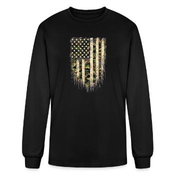 Camo Distressed Usa Flag Vintage 4th Of July - Men's Long Sleeve T-Shirt - black - Front
