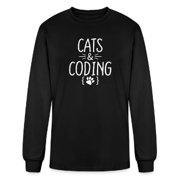 Funny Cats and Coding Programmer Cat Lover Shirt - Men's Long Sleeve T-Shirt - black - Front