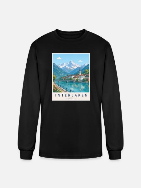 Interlaken Alpine Lakescape - Men's Long Sleeve T-Shirt - black