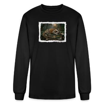 Midnight Raccoon on the Whiskey Bench - Men's Long Sleeve T-Shirt - black - Front