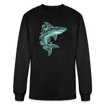 Tribal Turquoise Shark - Men's Long Sleeve T-Shirt - black - Front