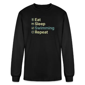 Eat Sleep Swimming Repeat Funny Swimmer Gift - Men's Long Sleeve T-Shirt - black - Front