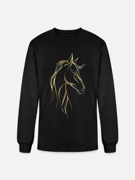Golden horse line art  - Men's Long Sleeve T-Shirt - black