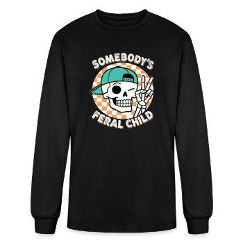 Funny Skull Retro Humor Somebody's Feral Child - Men's Long Sleeve T-Shirt - black - Front