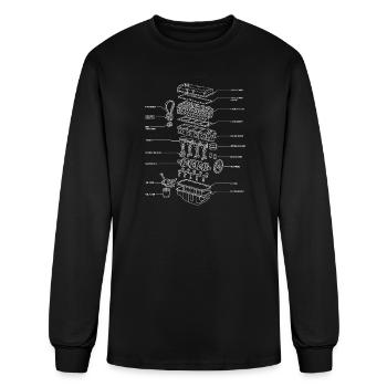 Engine Drawing, Engineer, Work Blocks and Mechanic - Men's Long Sleeve T-Shirt - black - Front