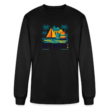 Key West Sunset Sail Coastal Scene - Men's Long Sleeve T-Shirt - black - Front