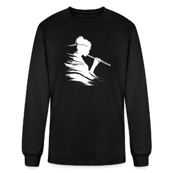Female Flutist Drawing - Men's Long Sleeve T-Shirt - black - Front