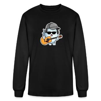 Cute Pufferfish Guitarist Mascot Character Art - Men's Long Sleeve T-Shirt - black - Front