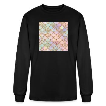 Dreamy Pastel Mermaid Scale Pattern gold Star Moon - Men's Long Sleeve T-Shirt - black - Front