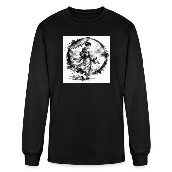 Sumi-e Geisha in Ink Circle - Men's Long Sleeve T-Shirt - black - Front