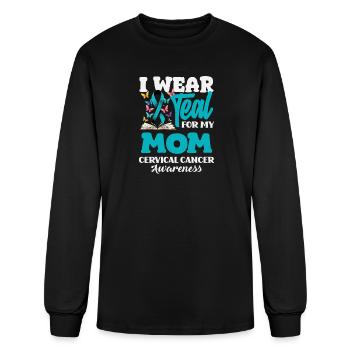 I Wear Teal For My Mom Cervical Cancer Awareness - Men's Long Sleeve T-Shirt - black - Front