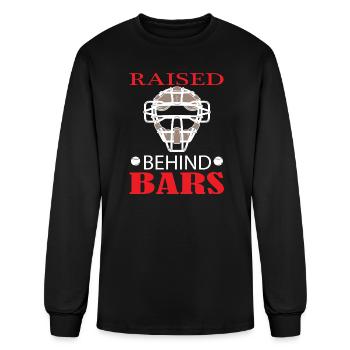 Raised Behind Bars Baseball Catcher Mask - Men's Long Sleeve T-Shirt - black - Front