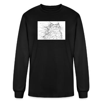 Windblown Cat Sketch Line Art - Men's Long Sleeve T-Shirt - black - Front