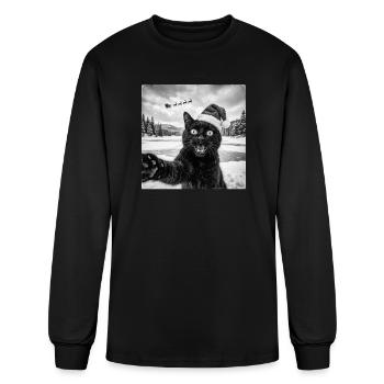 Funny Black Cat Selfie with Santa Christmas Pjs - Men's Long Sleeve T-Shirt - black - Front