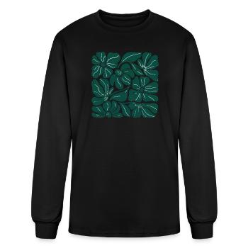 Minimalist Botanical Floral Design Retro Green Flo - Men's Long Sleeve T-Shirt - black - Front