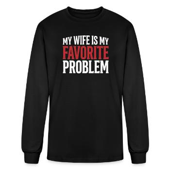 My Wife is My Favorite Problem Funny Husband Humor - Men's Long Sleeve T-Shirt - black - Front