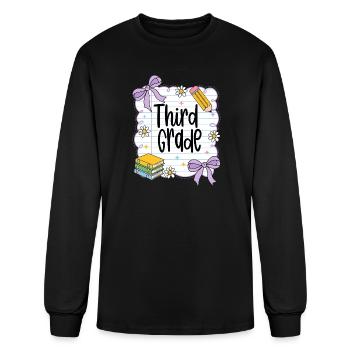 Third Grade Pencil Bows Daisies and Books - Men's Long Sleeve T-Shirt - black - Front
