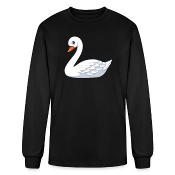 Cute White Swan Cartoon Bird Illustration - Men's Long Sleeve T-Shirt - black - Front