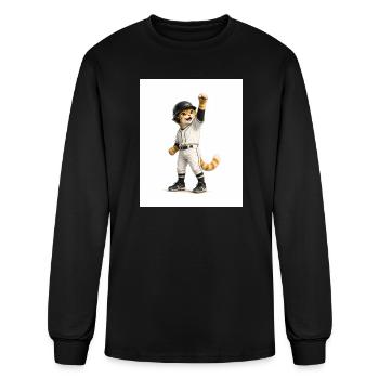 Cat Mascot Hero in Baseball Gear - Men's Long Sleeve T-Shirt - black - Front