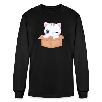 Boxed Kitten Wink - Men's Long Sleeve T-Shirt - black - Front