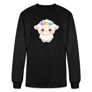 Agneau pastel avec couronne de fleurs - T-shirt à manches longues Homme - noir - Devant