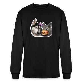 Pet Duo: Husky Bow & Burger Cat - Men's Long Sleeve T-Shirt - black - Front