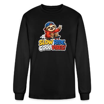Sloth Skateboard Slow Ride Cool Vibes Funny Art - Men's Long Sleeve T-Shirt - black - Front