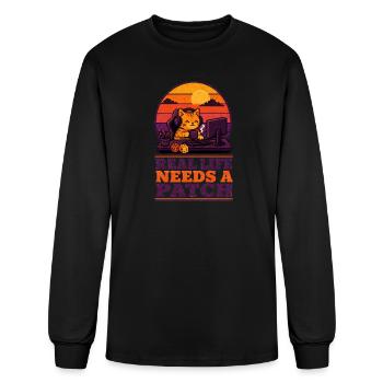 Retro Cat Patch Sunset Desk - Men's Long Sleeve T-Shirt - black - Front