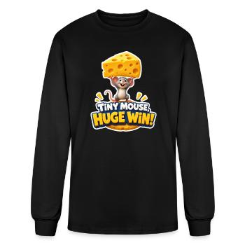 Tiny Mouse Huge Win Funny Cheese Victory Design - Men's Long Sleeve T-Shirt - black - Front