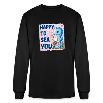 Happy To Sea You Cute Seahorse Ocean Lover - Men's Long Sleeve T-Shirt - black - Front