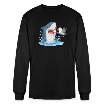 Shark brushing teeth with a seagull - Men's Long Sleeve T-Shirt - black - Front